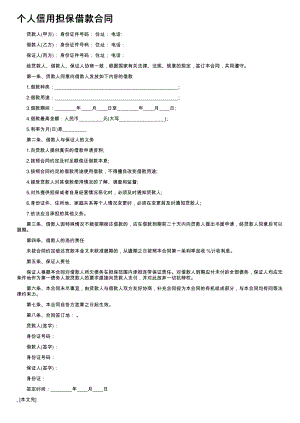 (新版)个人信用担保借款合同