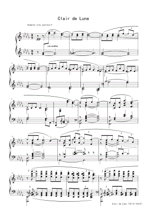 Clair de lune-Achille-Claude Debussy 高清钢琴谱五线谱