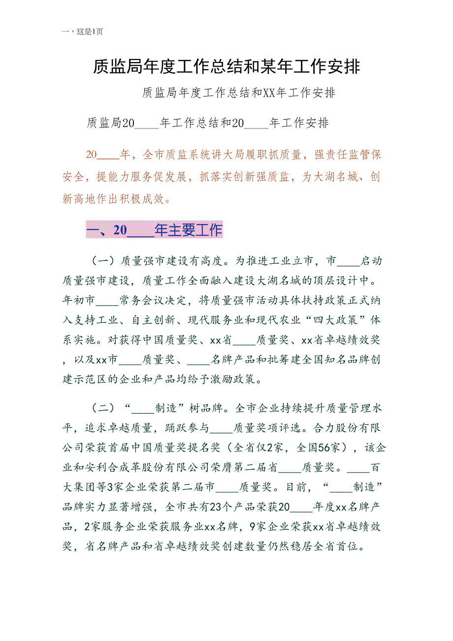 质监局年度工作总结和某年工作安排参考_第1页