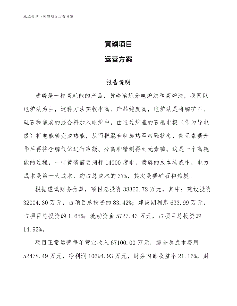 黄磷项目运营方案_第1页