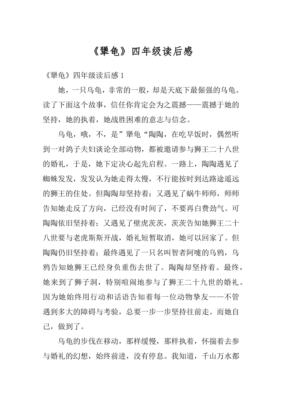 《犟龟》四年级读后感最新_第1页
