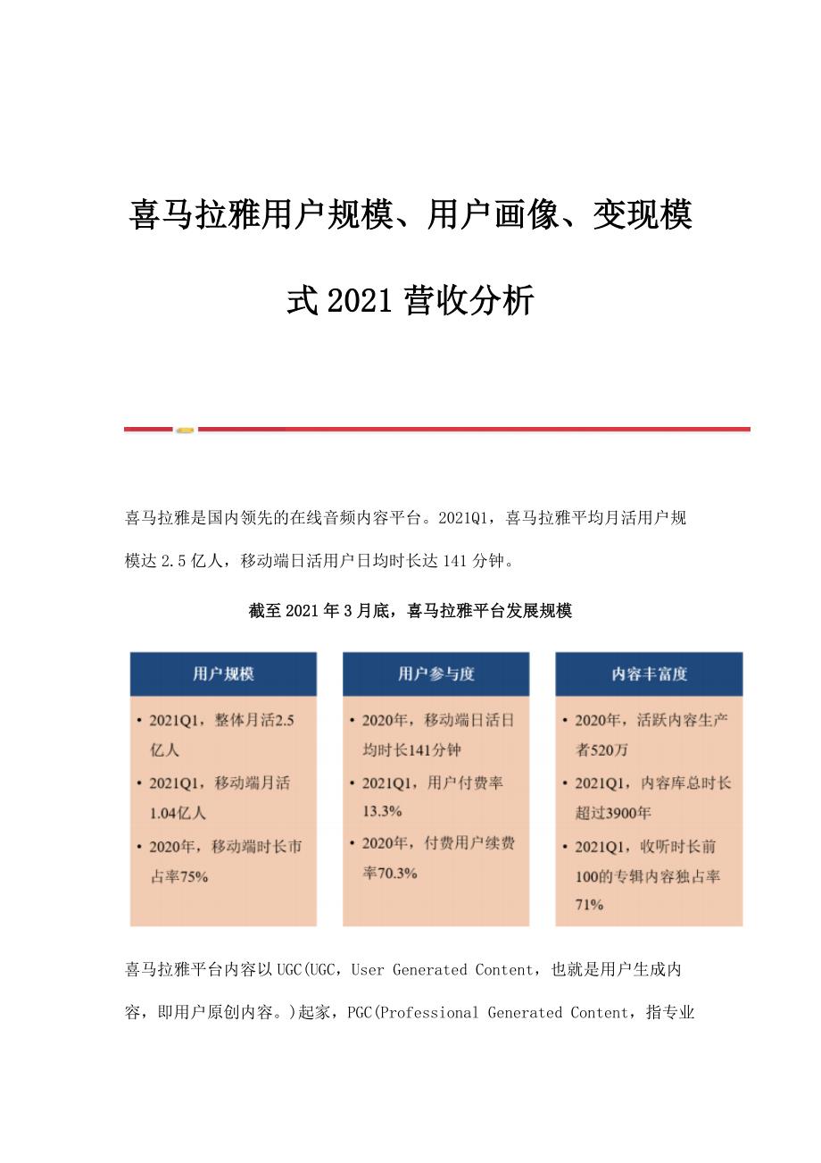 喜马拉雅用户规模、用户画像、变现模式2021营收分析_第1页