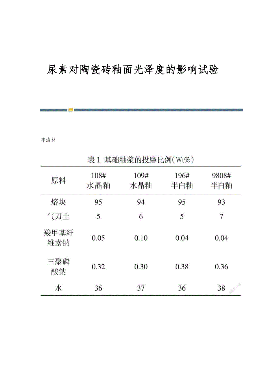 尿素对陶瓷砖釉面光泽度的影响试验_第1页