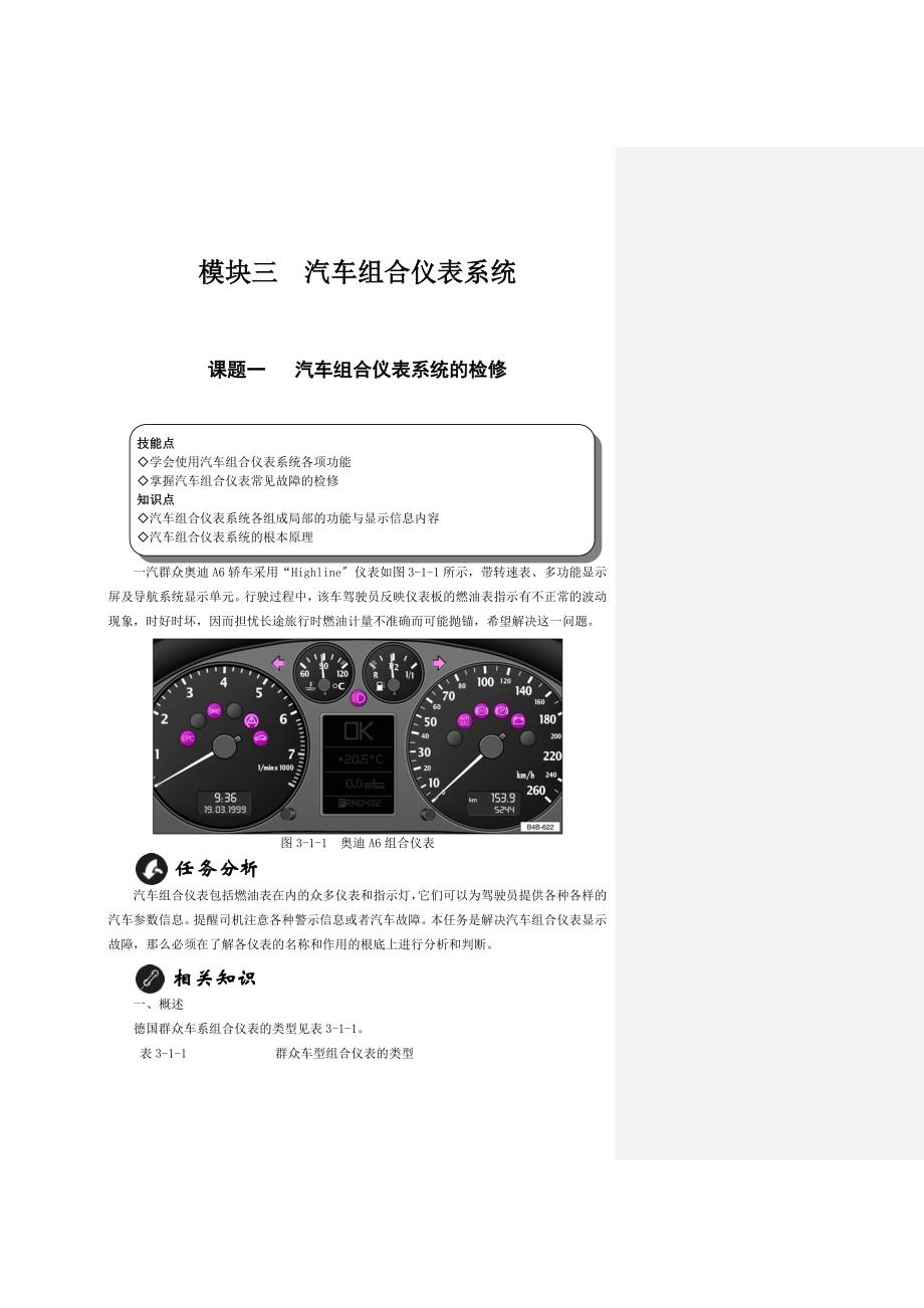 2022年模块三汽车组合仪表系统_第1页