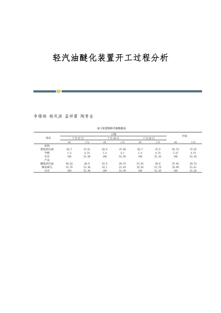 轻汽油醚化装置开工过程分析_第1页