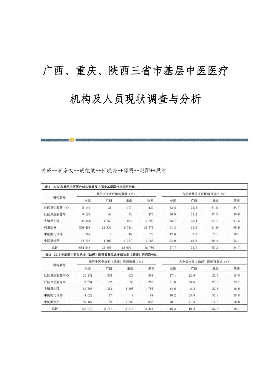 广西、重庆、陕西三省市基层中医医疗机构及人员现状调查与分析_第1页