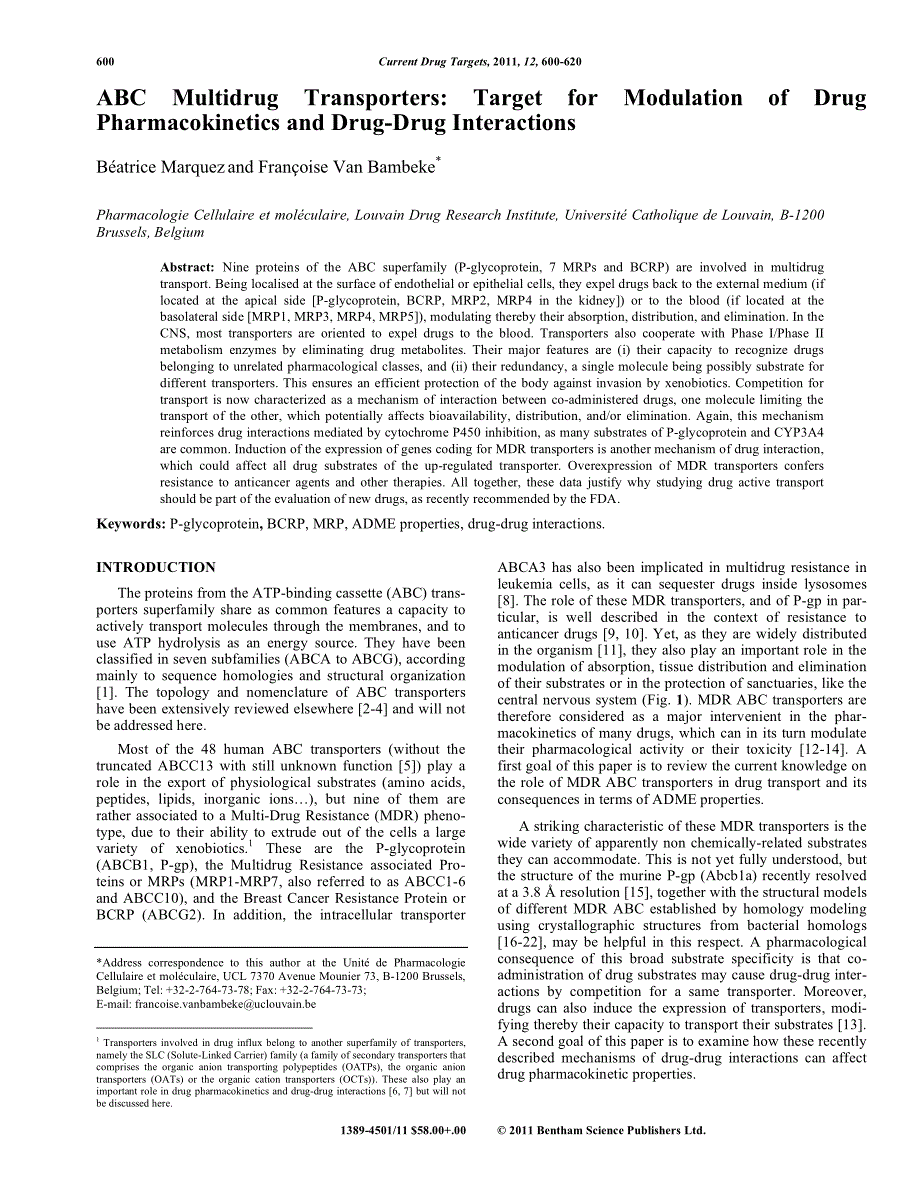 ABC multidrug transporters target for modulation of drug pharmacokinetics and drug-drug interactions_第1页