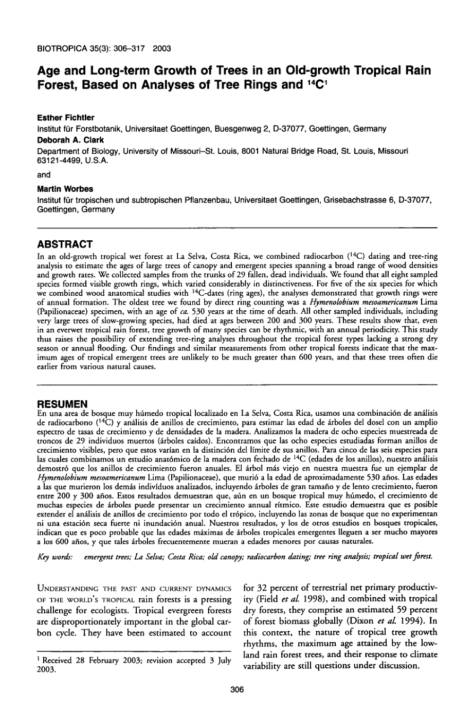 age and longterm growth of trees in an oldgrowth tropical rain forest, based on analyses of tree rings and 14c1_第1页