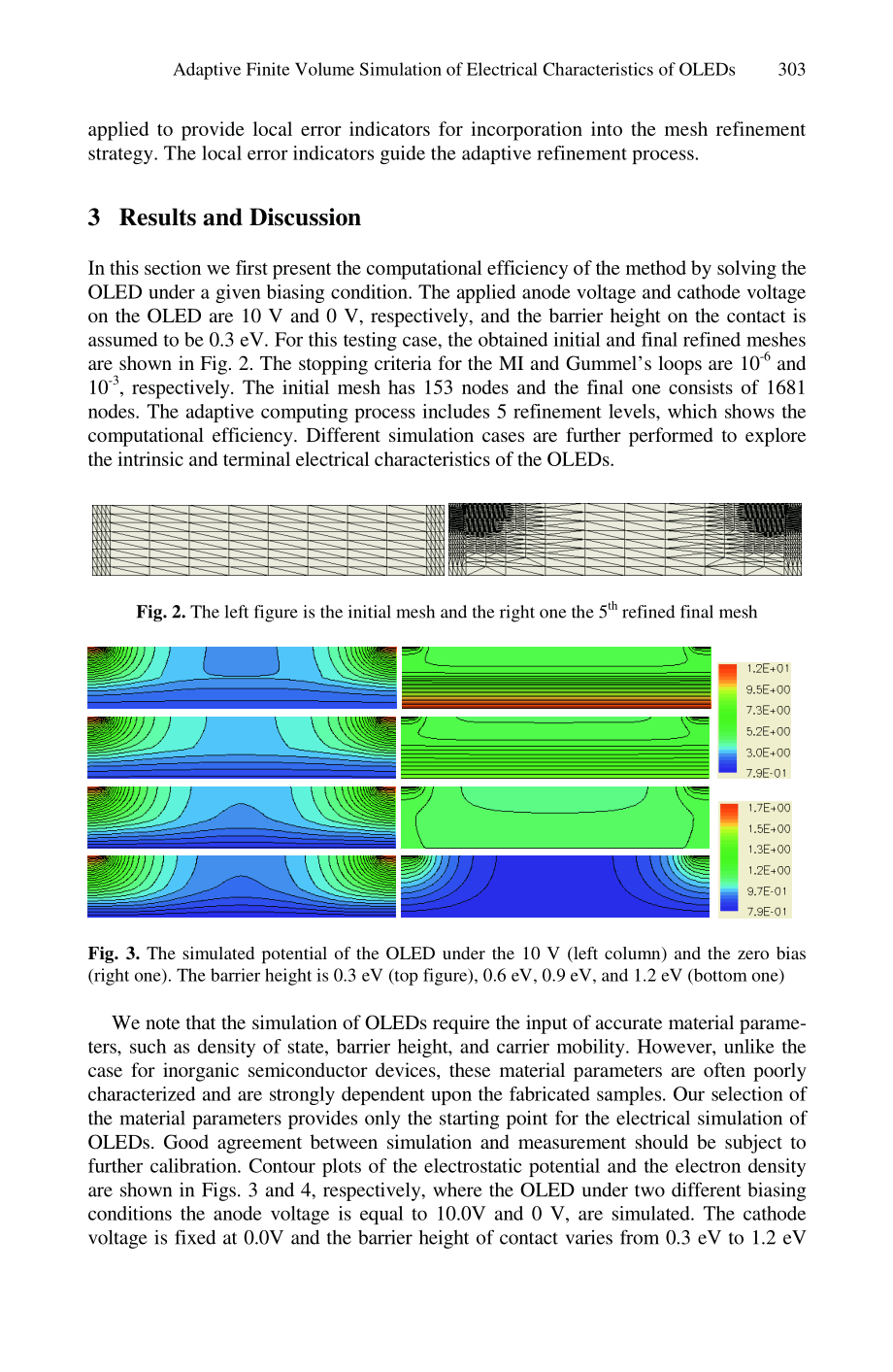 Adaptive Finite Volume Simulation of Electrical Characteristics of Organic Light Emitting Diodes_第4页