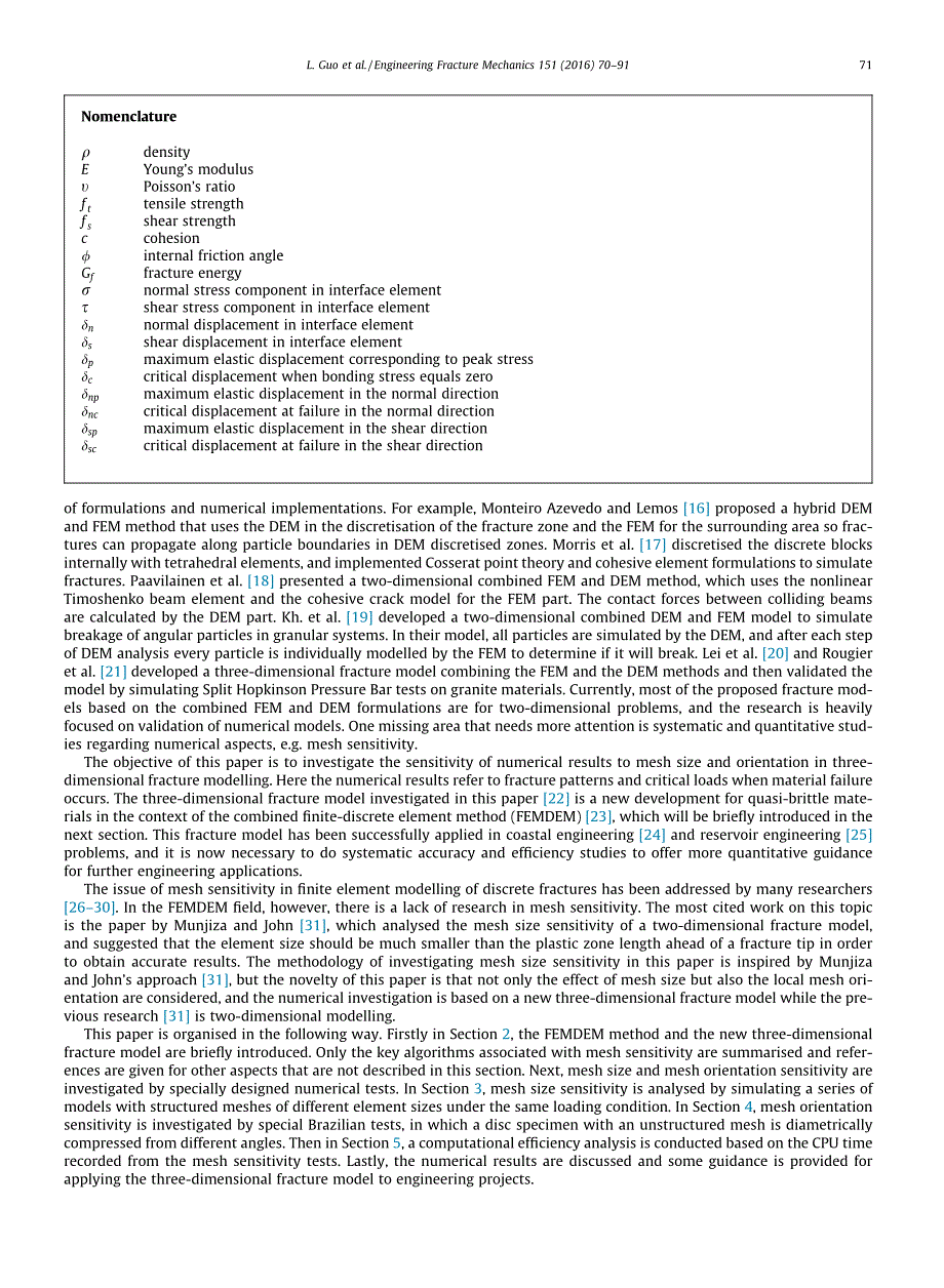 a numerical investigation of mesh sensitivity for a new three-dimensional fracture model within the combined finite-discrete for element method_第2页