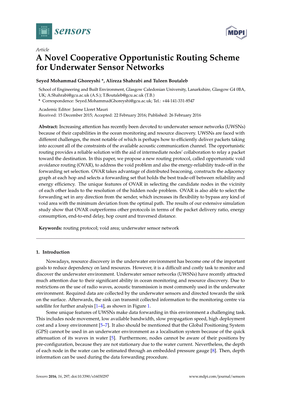 a novel cooperative opportunistic routing scheme for underwater sensor networks.一种新的合作机会主义路由方案水下传感器网络_第1页