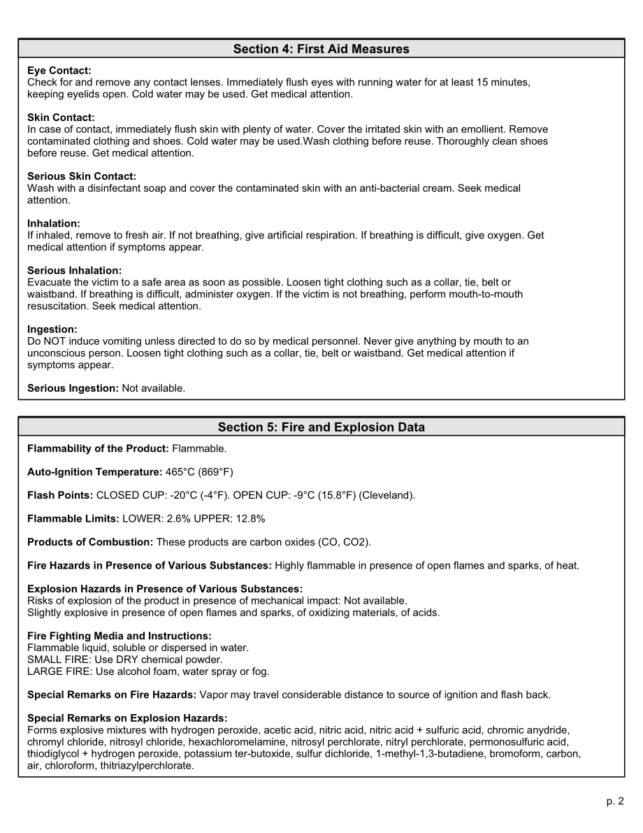 Acetone MSDS - eScience Labs：丙酮MSDS - eScience中的实验室_第2页