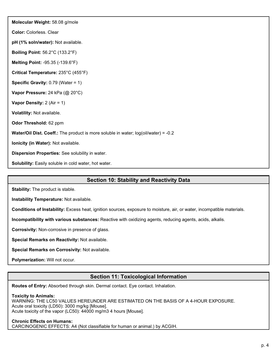 Acetone MSDS - eScience Labs：丙酮MSDS - eScience中的实验室_第4页