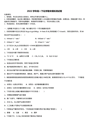 2022年海南省临高县临高中学高一化学第二学期期末教学质量检测模拟试题(含答案解析）