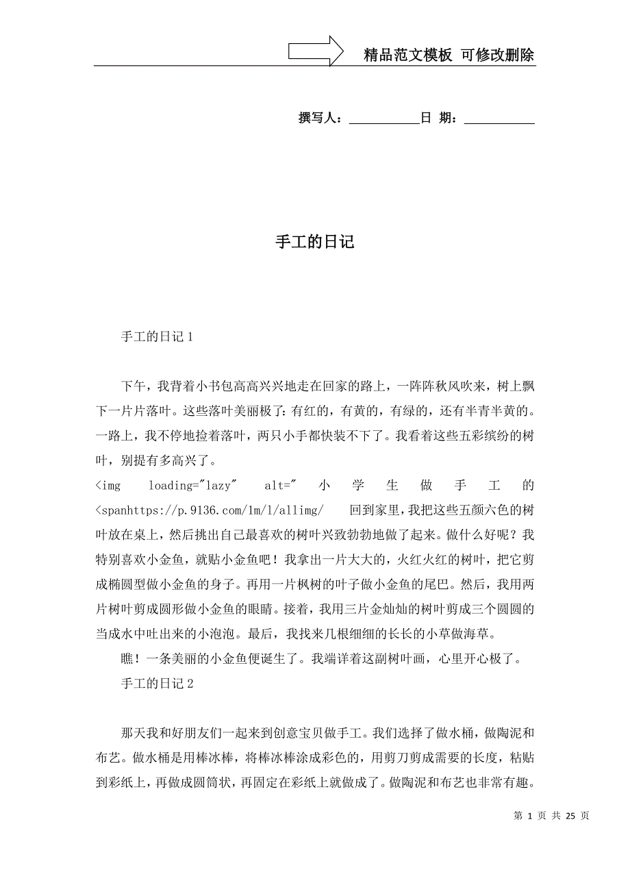 [精选]手工的日记_第1页