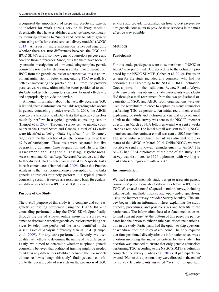 A Comparison of Telephone Genetic Counseling and In-Person Genetic Counseling from the Genetic Counselor’s Perspective_第3页