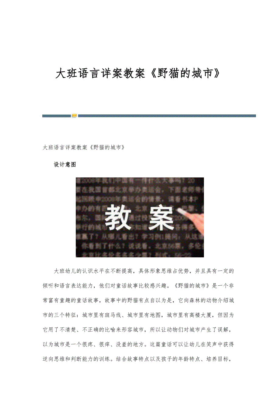大班语言详案教案《野猫的城市》_第1页