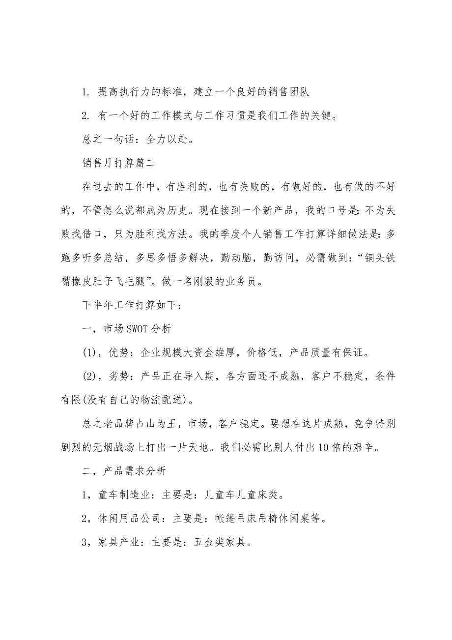 2022年销售个人月计划表格_第2页