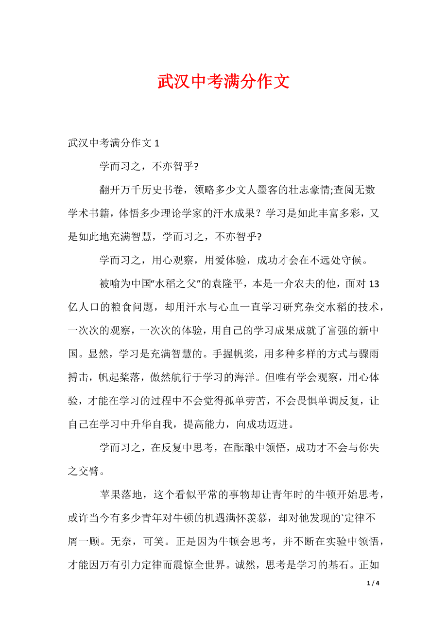 武汉中考满分作文_第1页