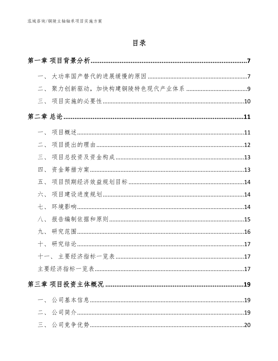 铜陵主轴轴承项目实施方案范文_第1页