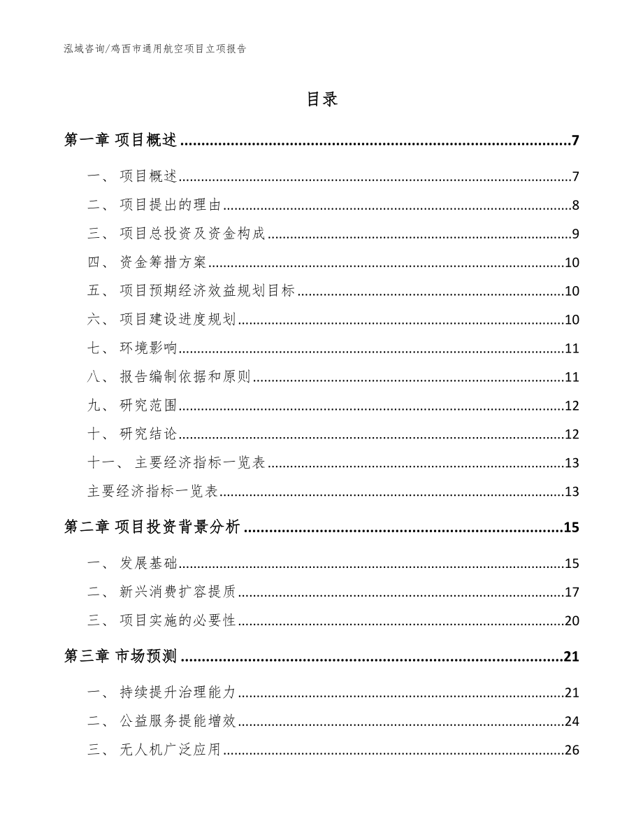 鸡西市通用航空项目立项报告（模板范本）_第1页