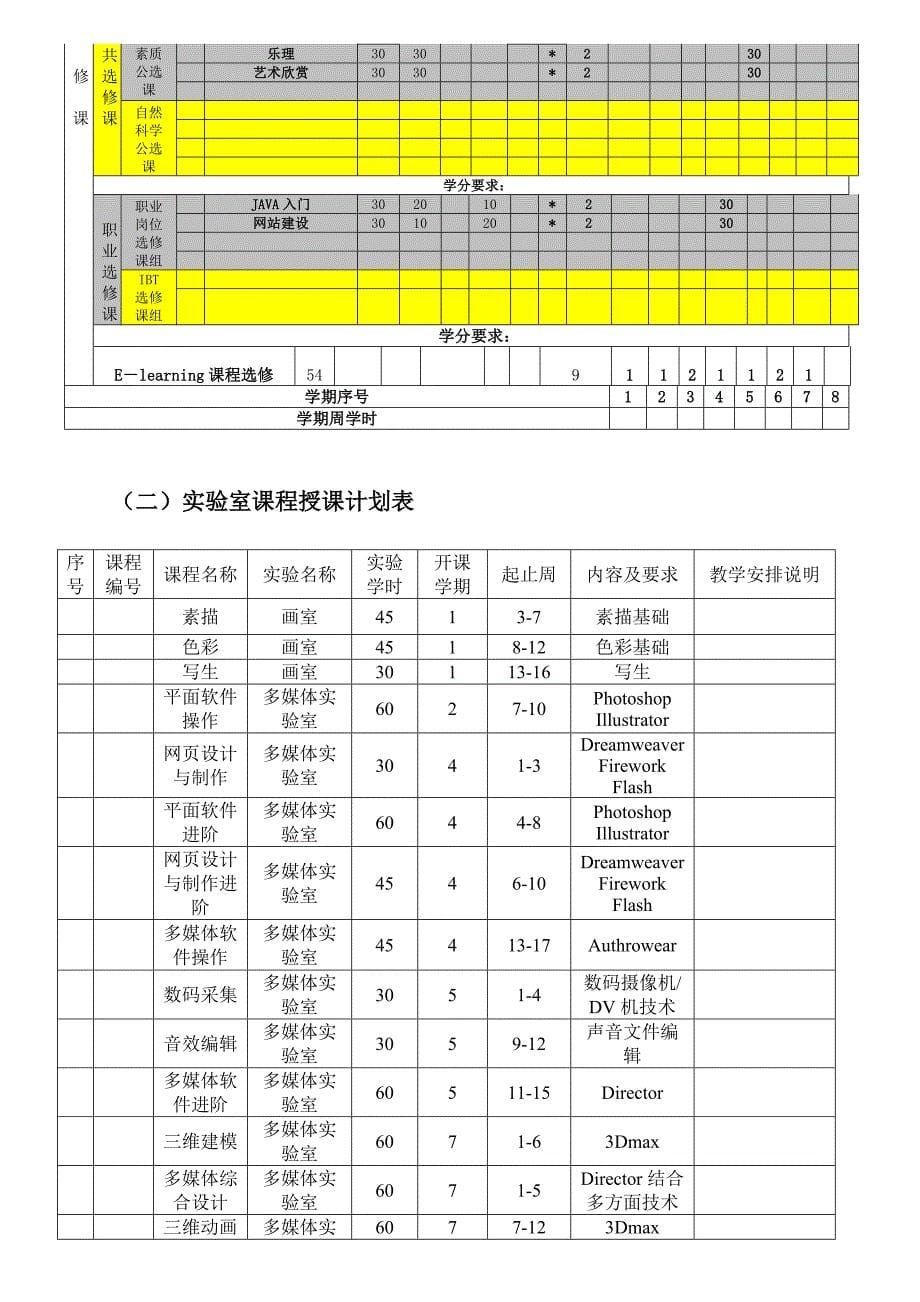 《计算机多媒体技术》专业教学计划(共11页)_第5页