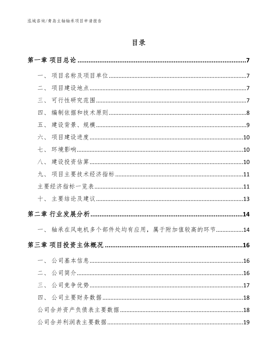 青岛主轴轴承项目申请报告_第1页