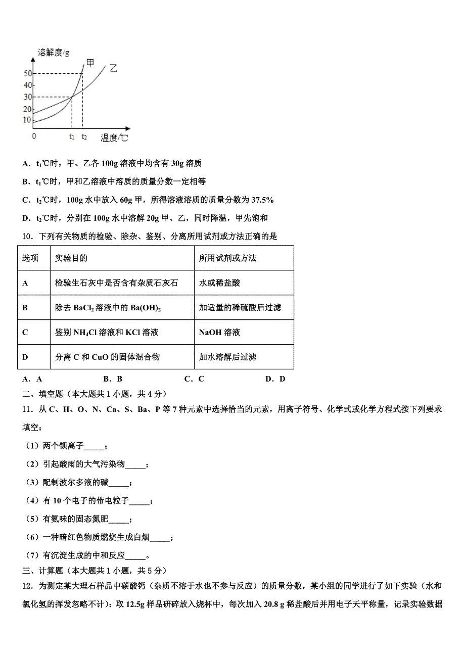 2022年陕西省靖边县中考试题猜想化学试卷含解析_第3页