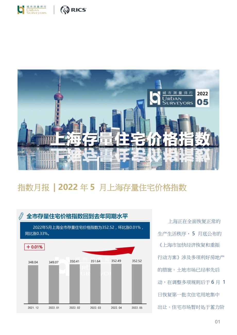 房地产指数月报：2022年5月上海存量住宅价格指数_第1页