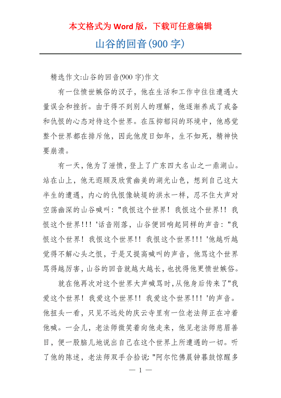山谷的回音(900字)_第1页