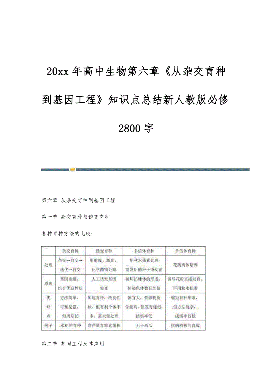 高中生物第六章《从杂交育种到基因工程》知识点总结新人教版必修2800字_第1页
