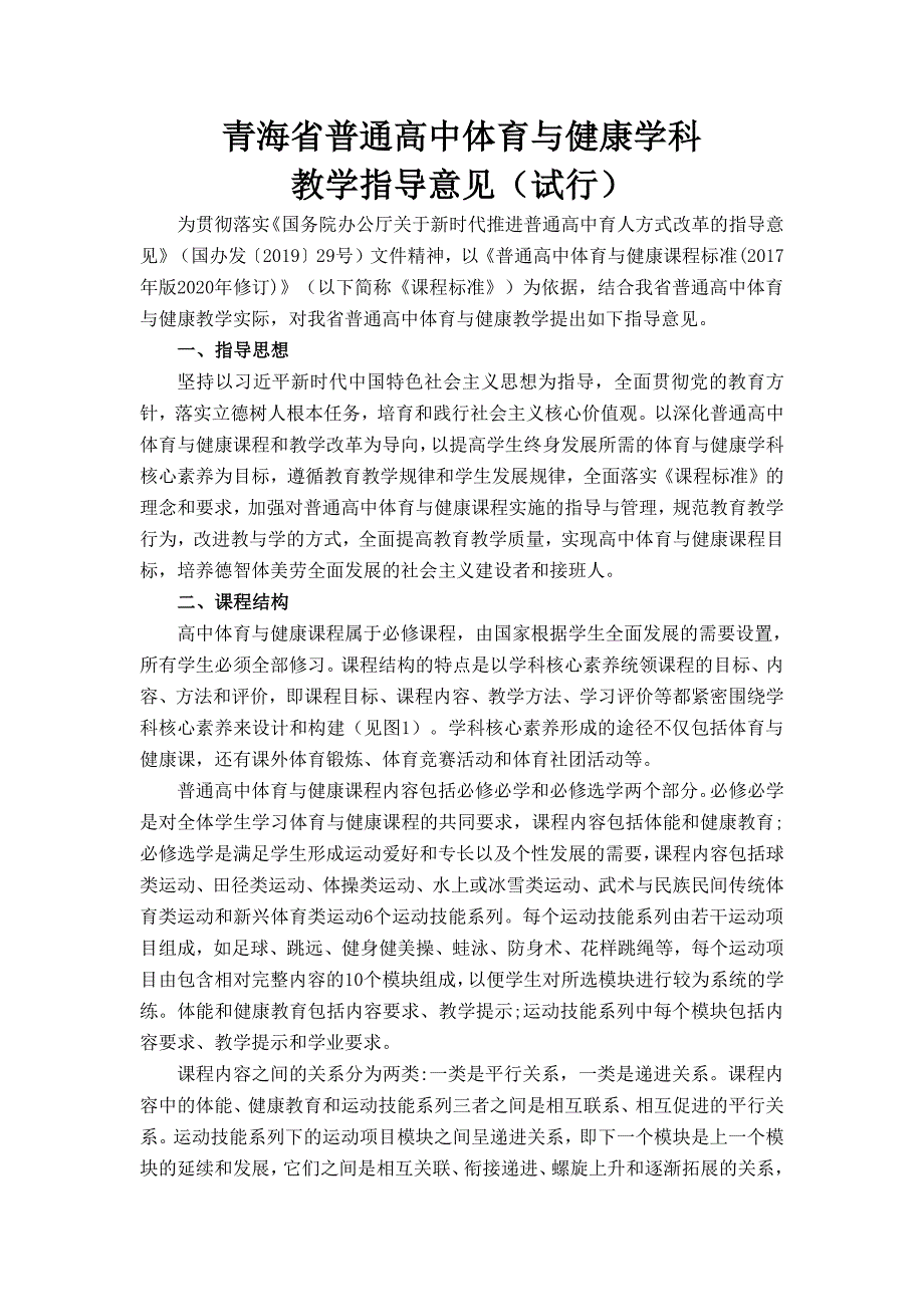 2022青海省普通高中体育与健康学科教学指导意见_第1页