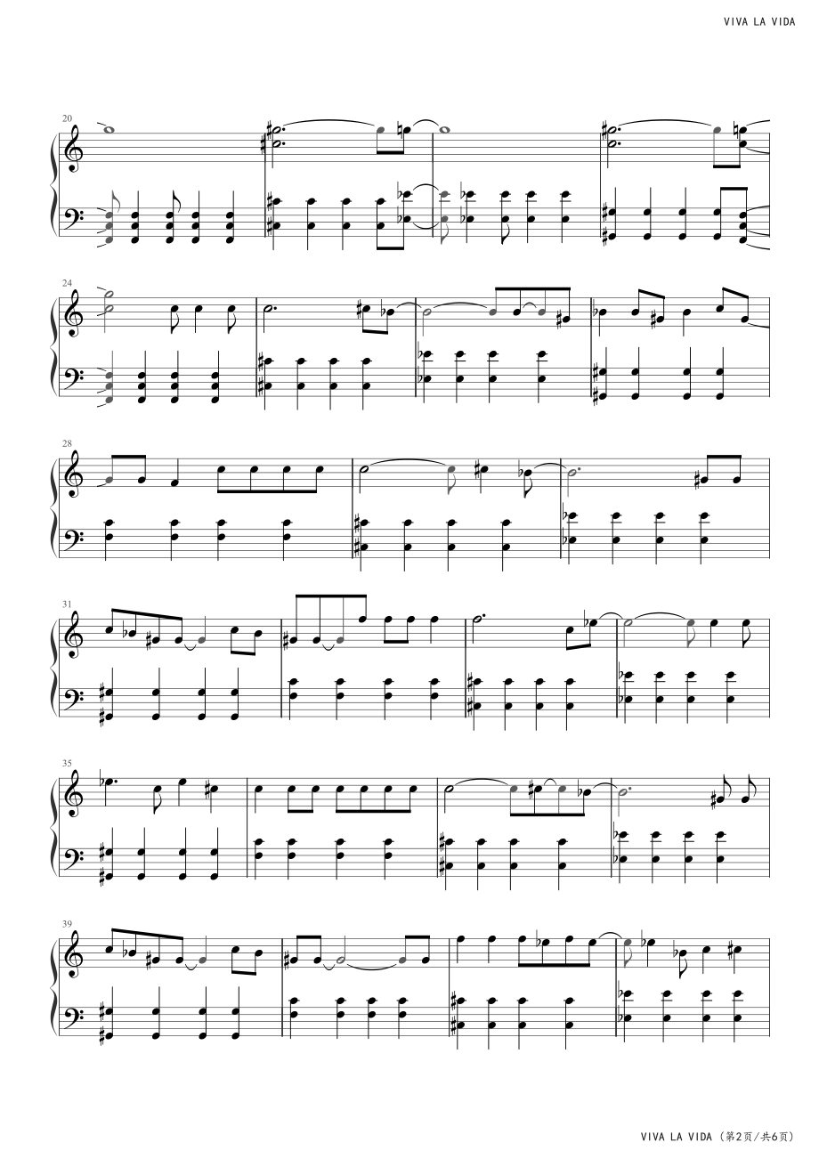 VIVA LA VADA-简化版高清钢琴谱五线谱_第2页