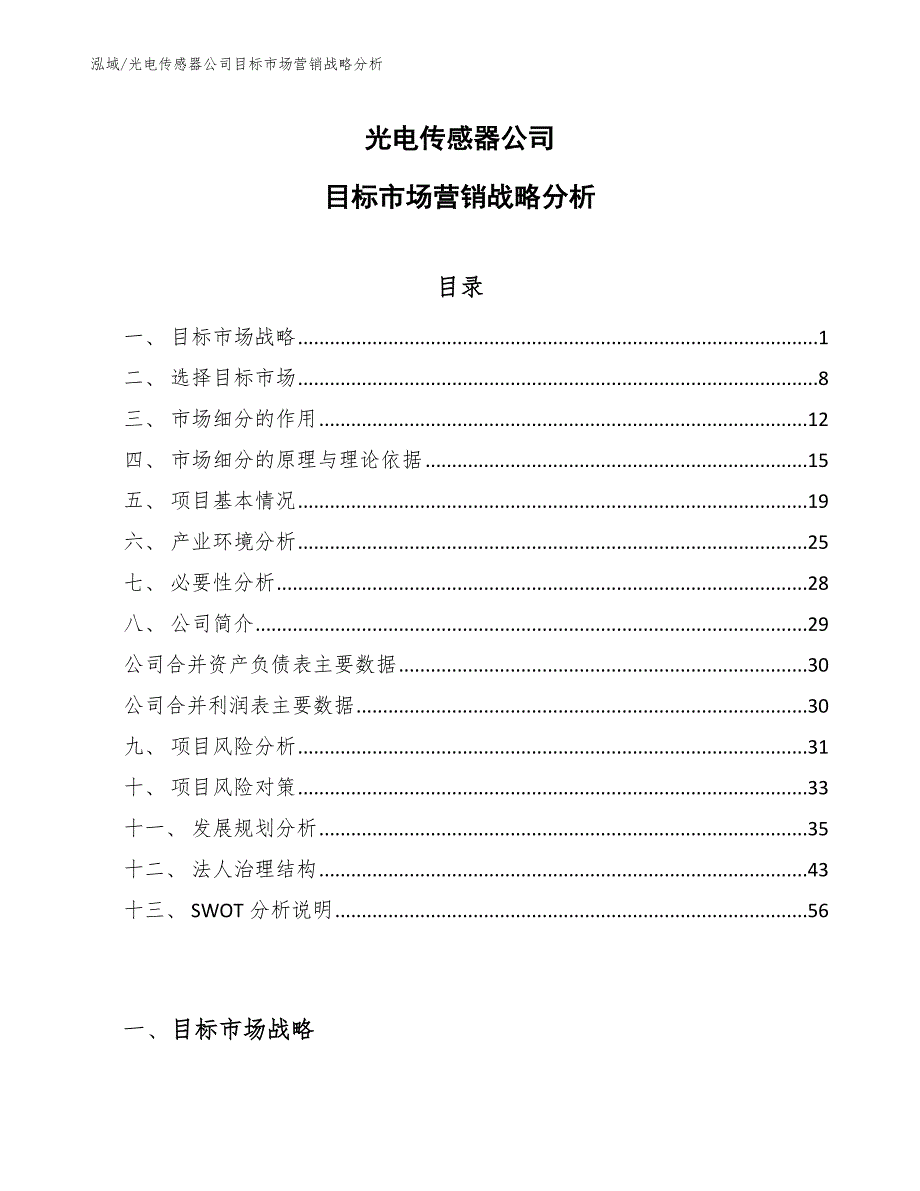 光电传感器公司目标市场营销战略分析【参考】_第1页