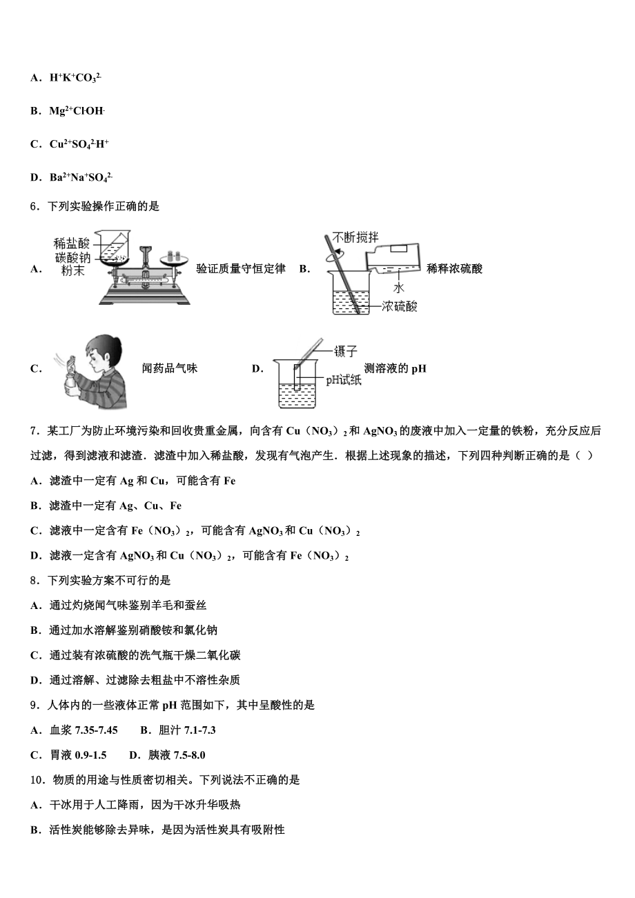 山东省宁阳十一中重点中学2021-2022学年中考试题猜想化学试卷含解析_第2页