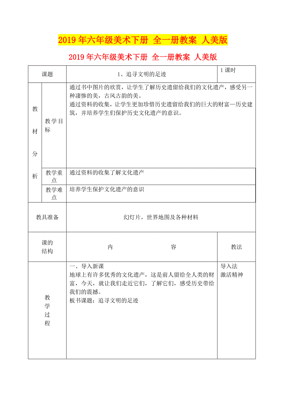 年六年级美术下册全一册教案人美版_第1页