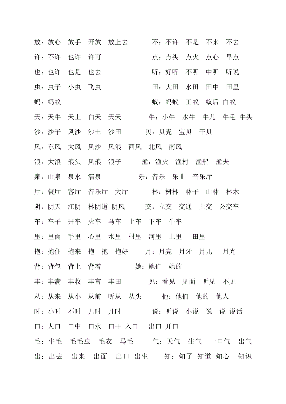 年苏教版一年级上册生字扩词及反义词_第3页