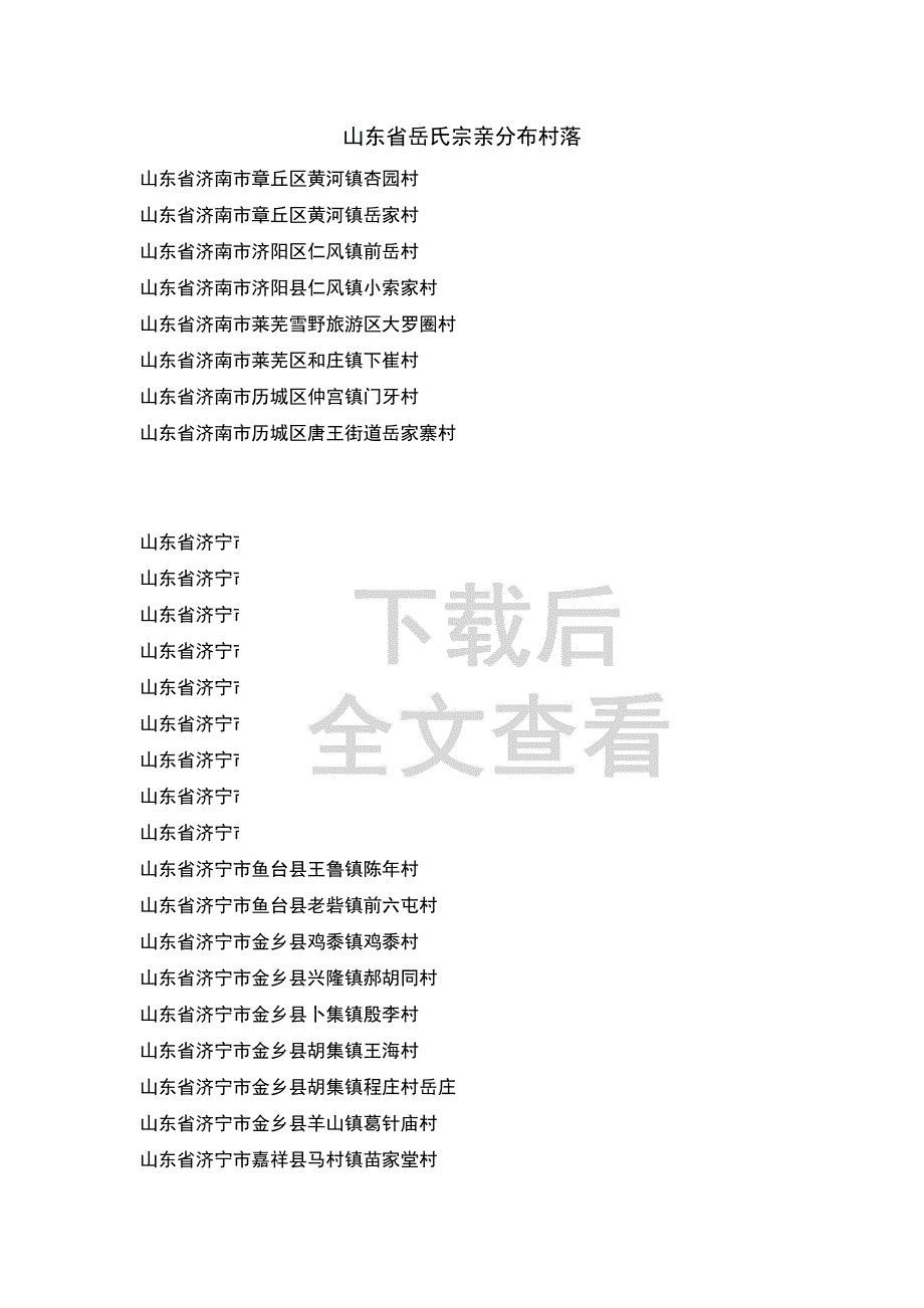 山东省岳氏宗亲分布村落_第1页