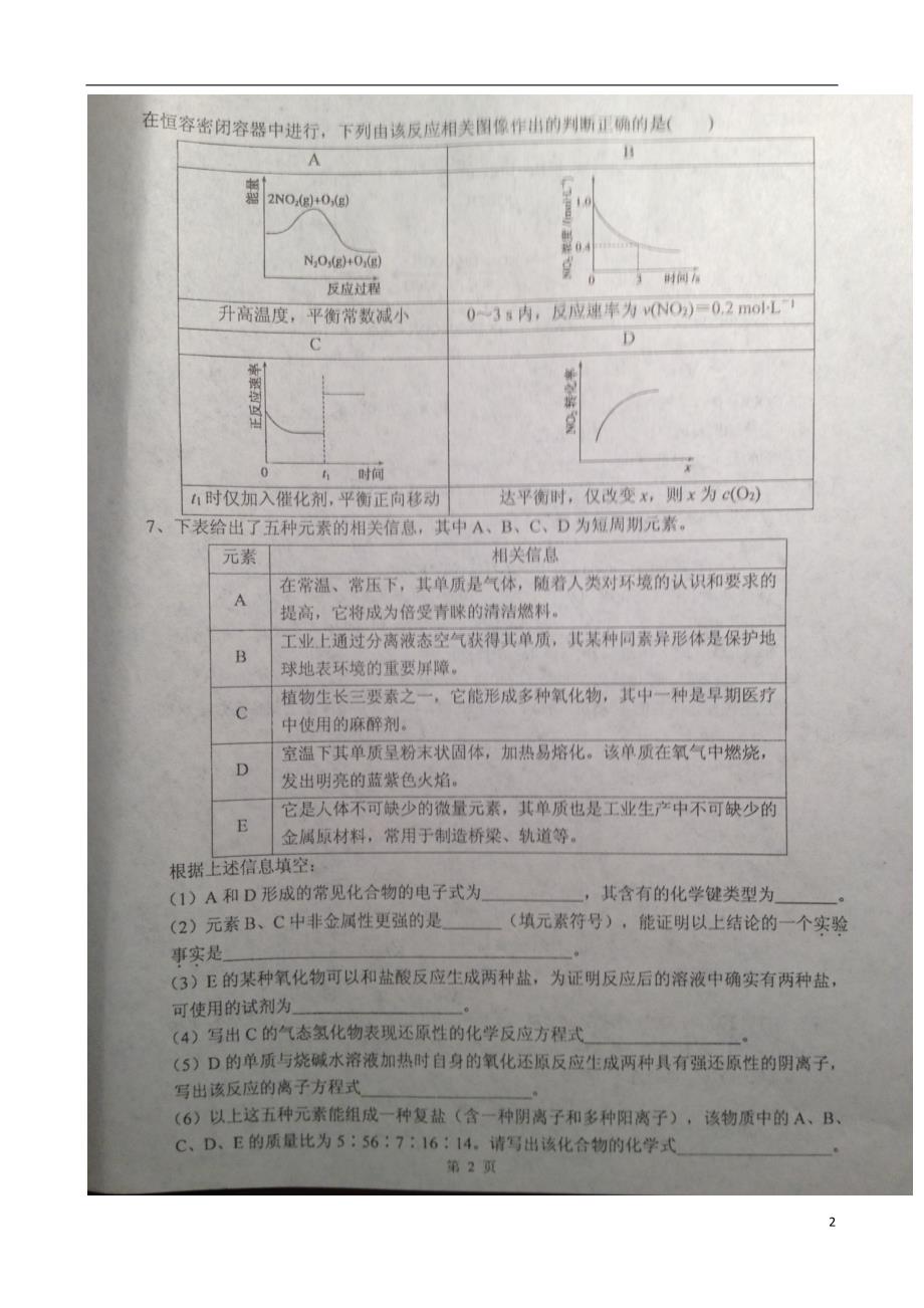 天津市南开中学届高三理综下学期第四次月考试题扫描版_第2页