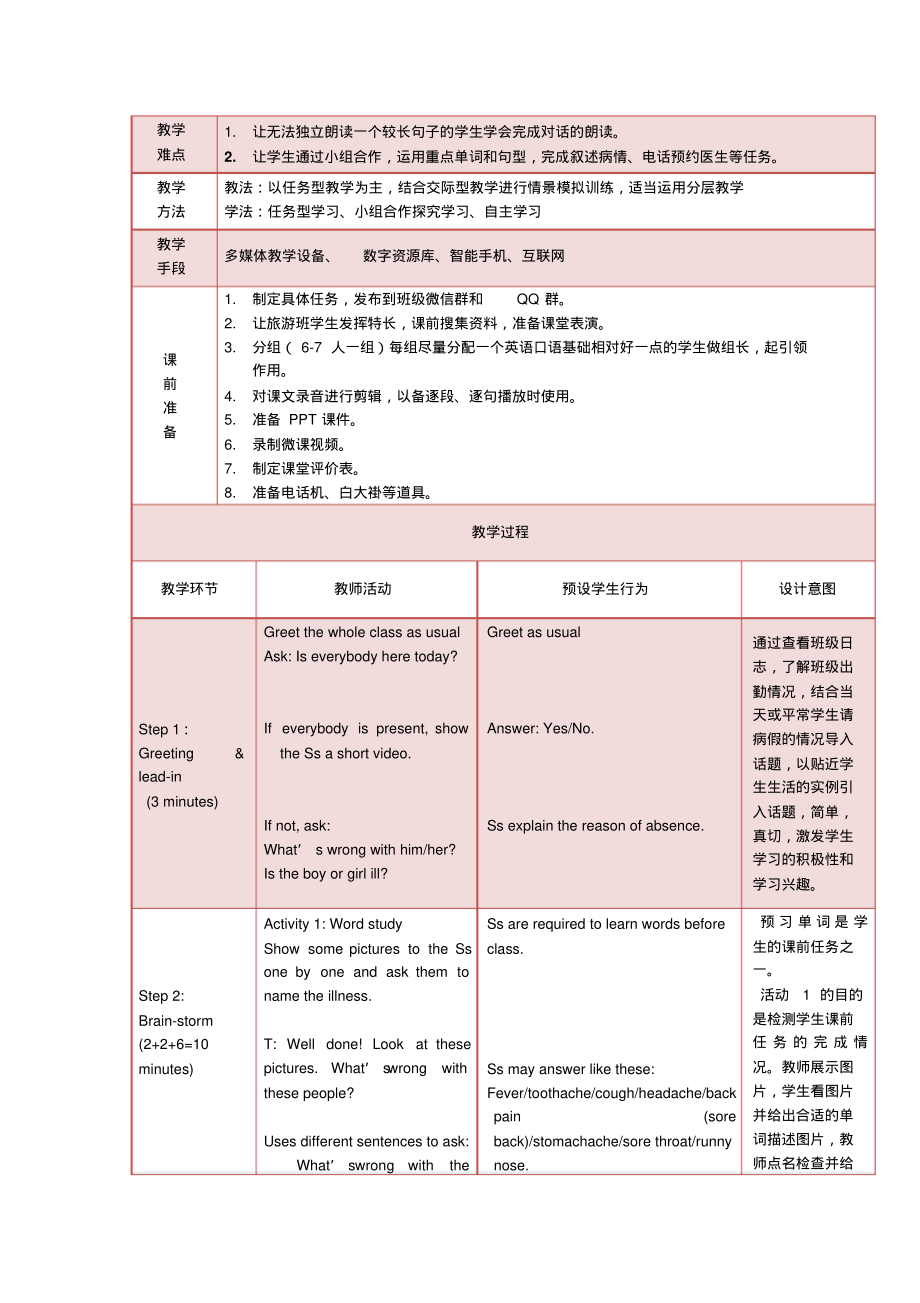 2019-2020年高教版中职英语(基础模块第2册)Unit6《Tellmewhenthepainstarted》教学设计_第3页