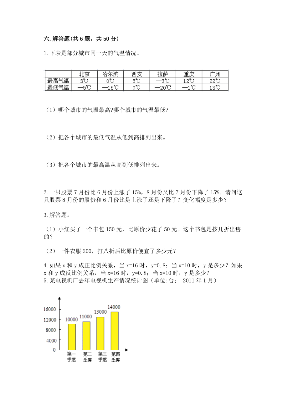 小学六年级下册数学期末测试卷（名校卷）_第4页