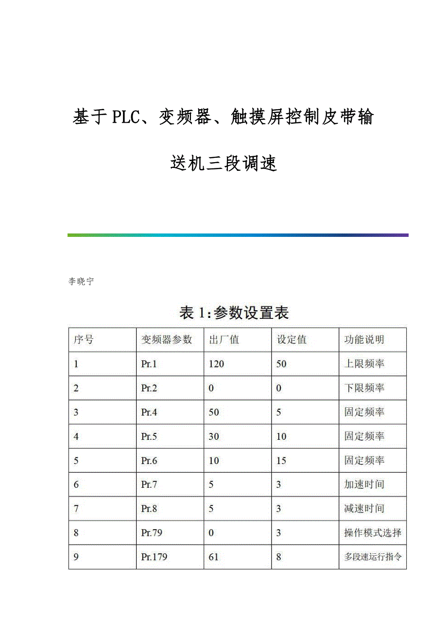 基于PLC、变频器、触摸屏控制皮带输送机三段调速_第1页