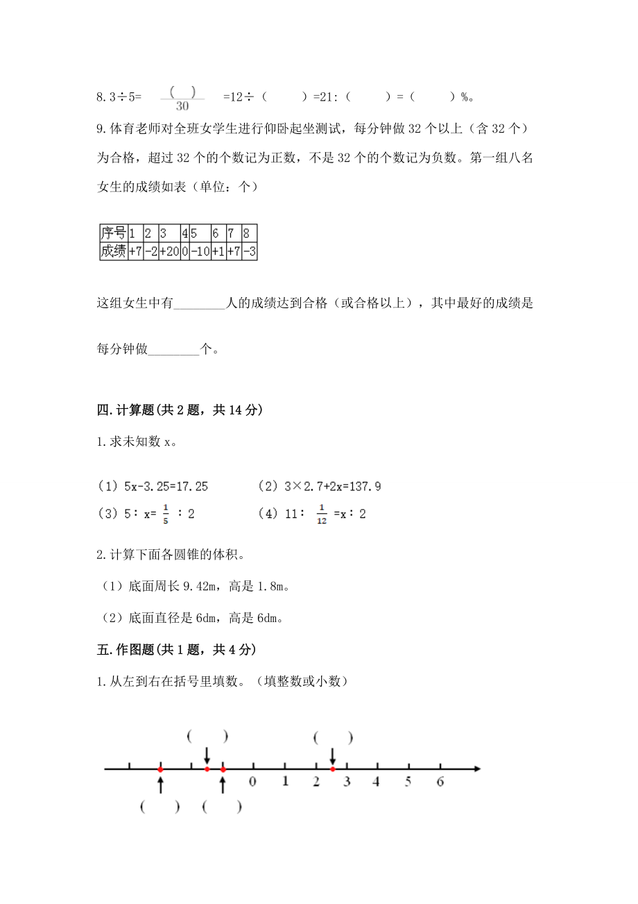 小学六年级下册（数学）期末测试卷有完整答案一套_第3页