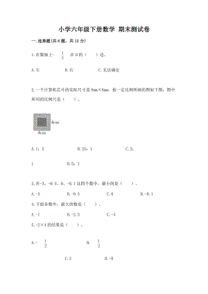 小学六年级下册（数学）期末测试卷有完整答案一套