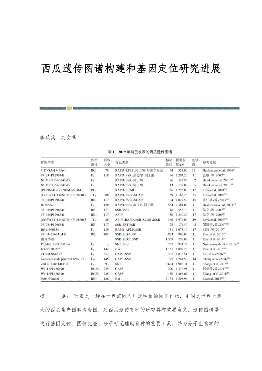 西瓜遗传图谱构建和基因定位研究进展_第1页