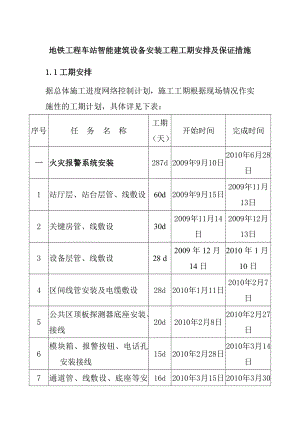 地铁工程车站智能建筑设备安装工程工期安排及保证措施