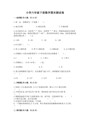 小学六年级下册（数学）期末测试卷精品【网校专用】