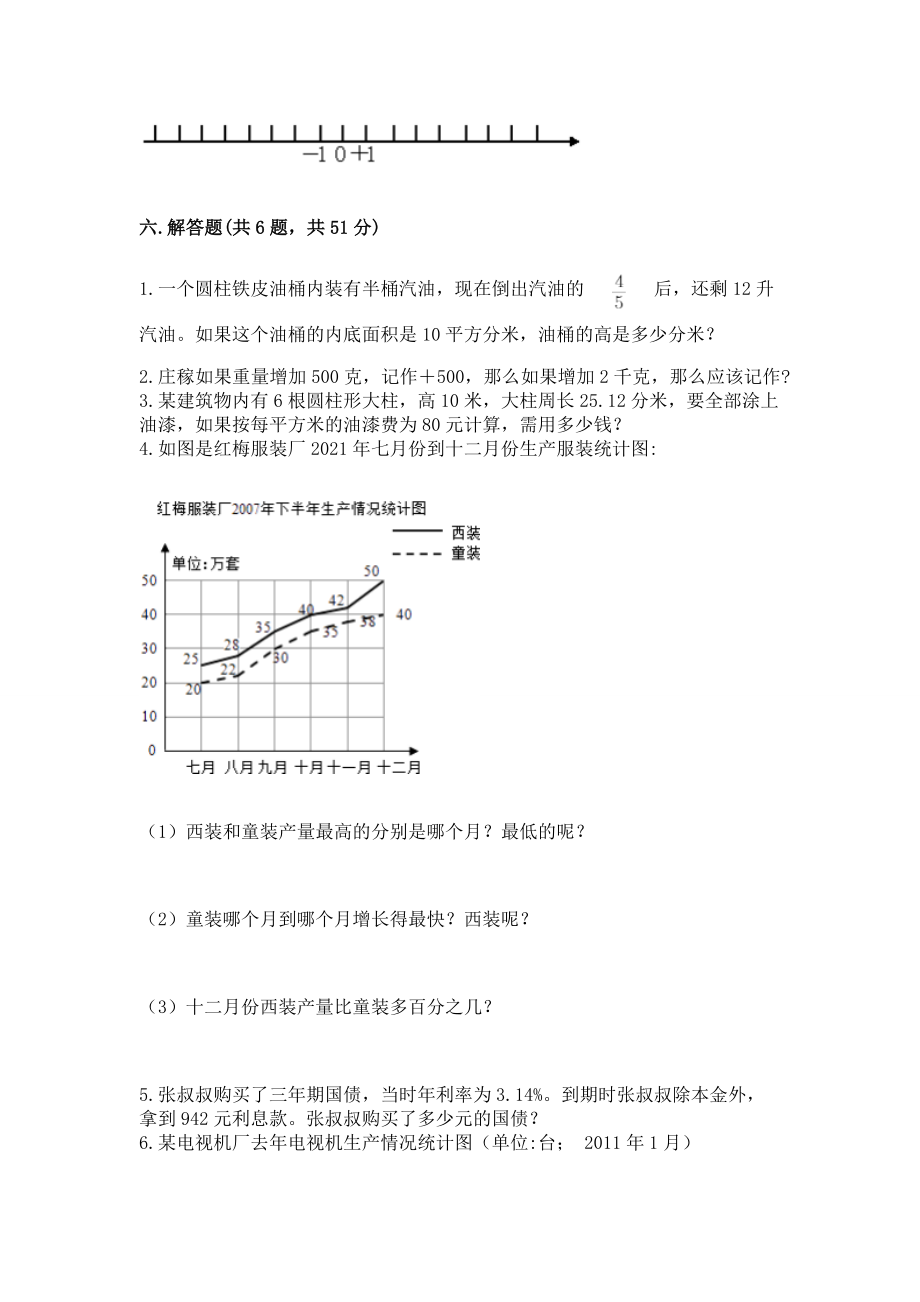 小学六年级下册（数学）期末测试卷精品（突破训练）一套_第4页