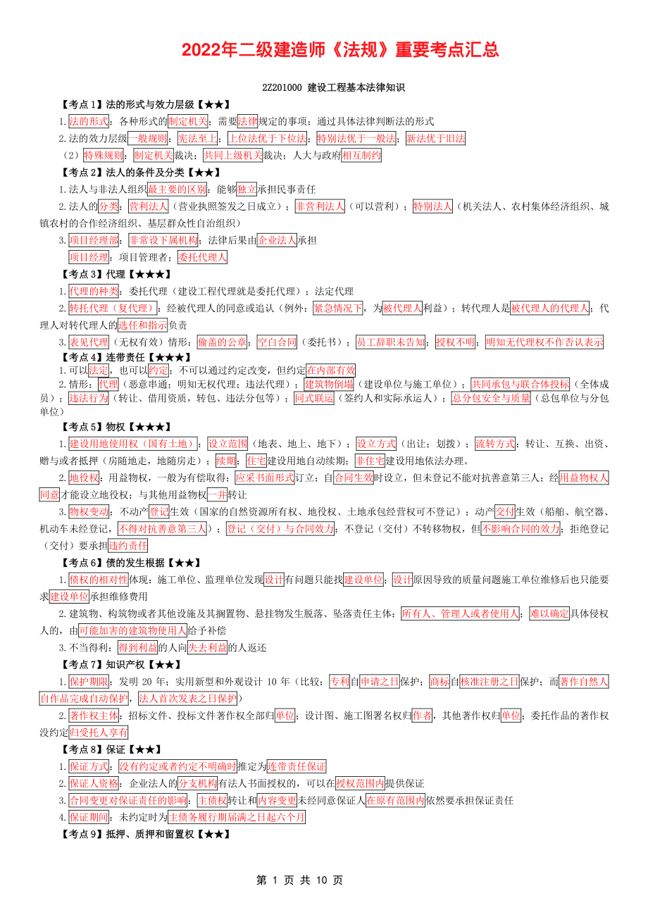 2022年二级建造师《法规》重要知识点汇总_第1页