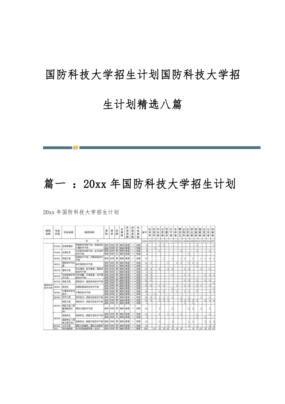 国防科技大学招生计划国防科技大学招生计划精选八篇_第1页